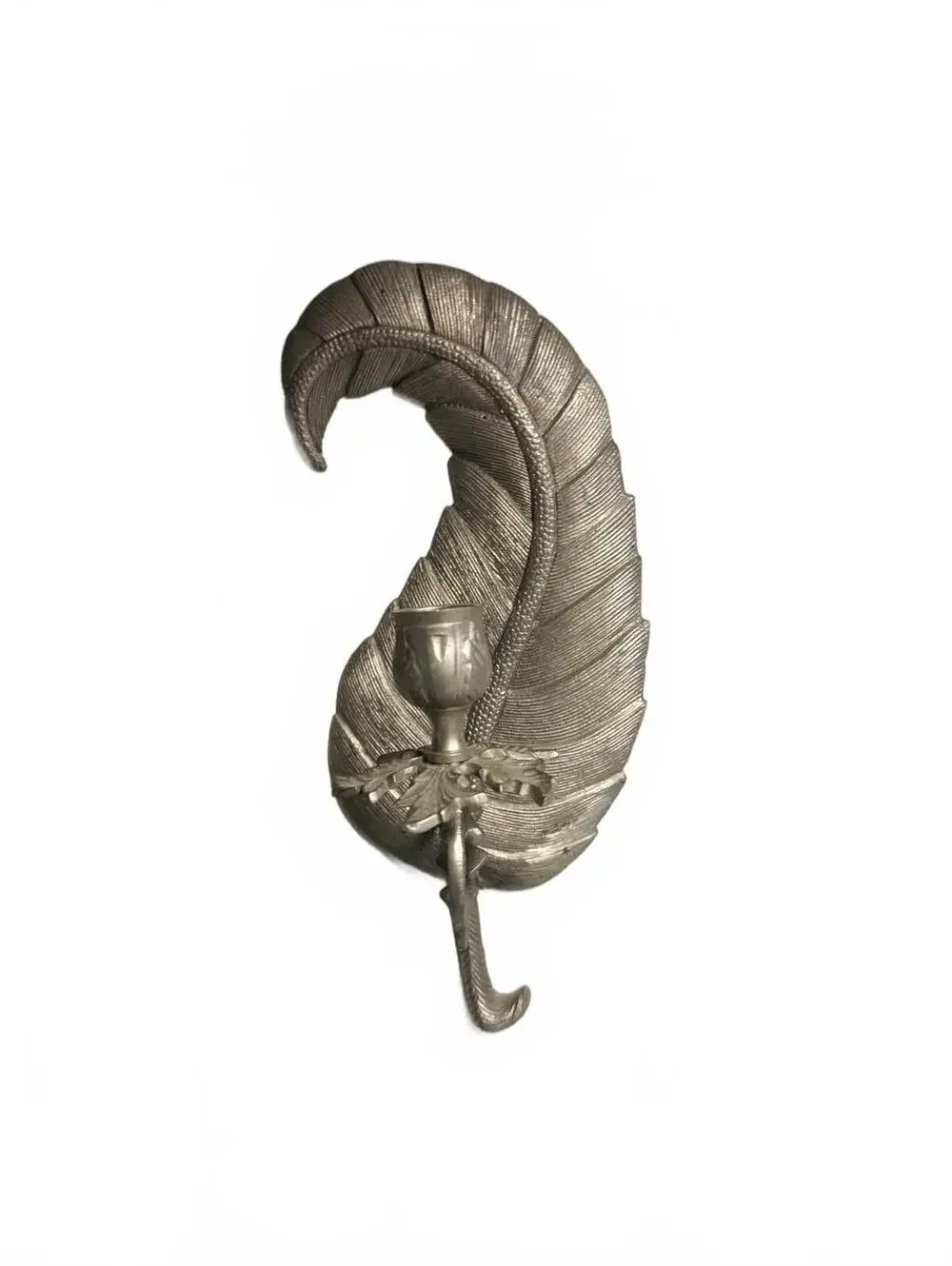 Vintage Silver Metal Leaf Wall Candle Holder